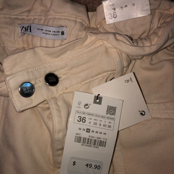 Zara Baggy Paperbag Cream Jeans - Picture 3 of 4